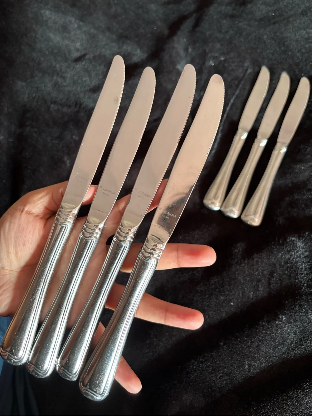7 Piece Gorham MONET Dinner Knives Set Stainless Steel Glossy 9” Flatwear